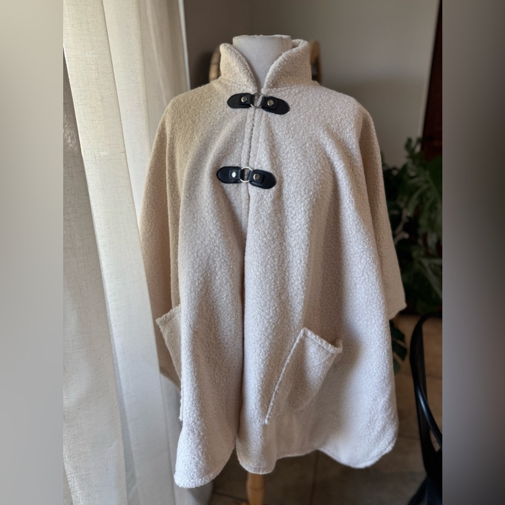 Cozy Cream Cape‎ with Black Accents poncho